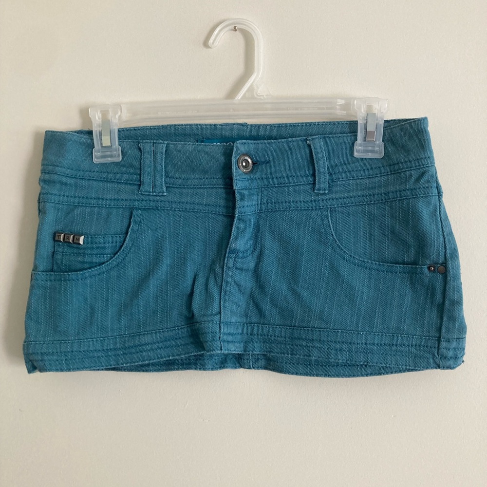 Teal denim micro mini